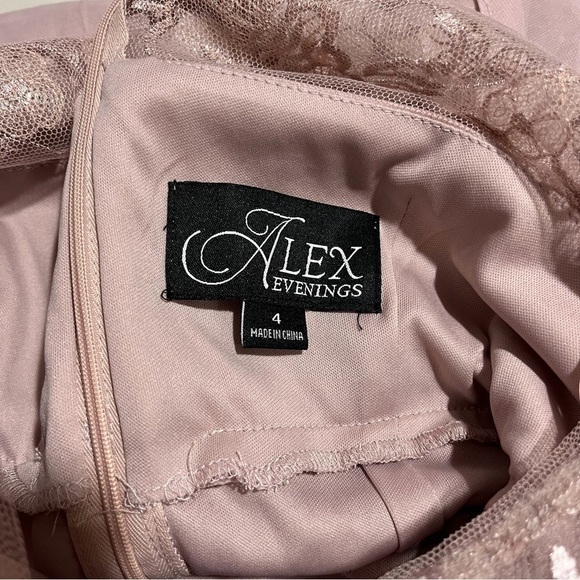 Alex Evenings Long V Neck Empire Waist Cascade Ruffle Faded Rose Size 4 - Picture 8 of 11